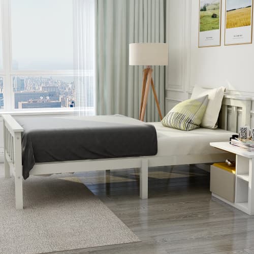Solid Pine Wood Single Bed in Classic White - image 4