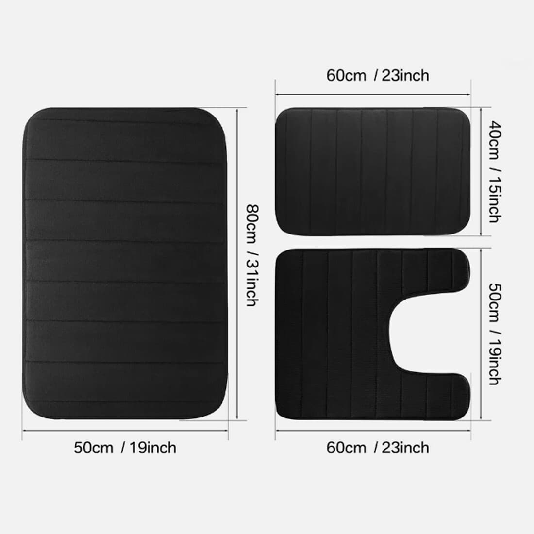 Memory Foam Bath Mat Set — 3-Piece Non-Slip Black Bathroom Rugs - image 10