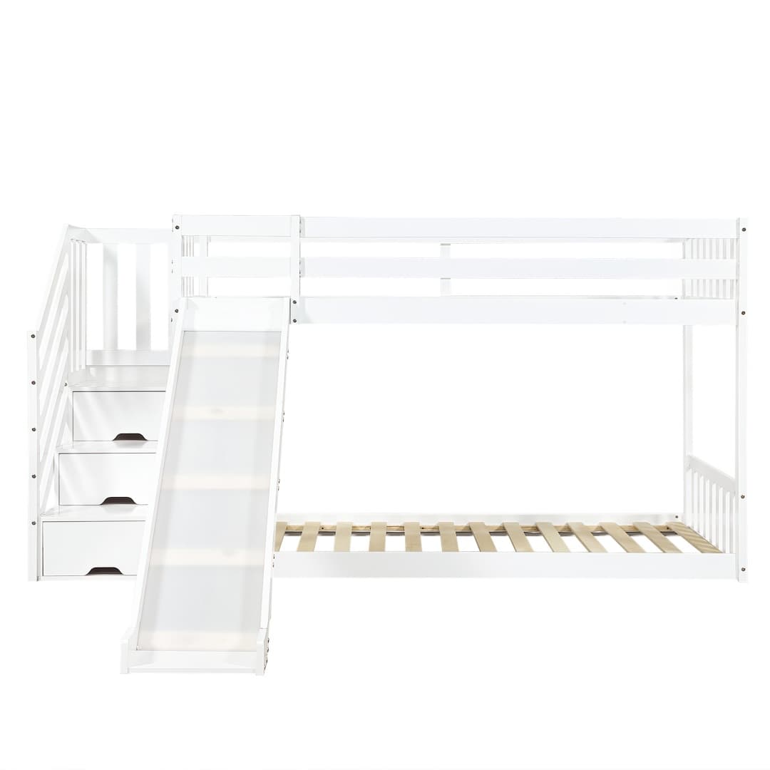 Solid Pine Bunk Bed with Slide and Storage Staircase, White Finish - image 12