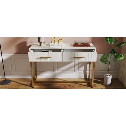 White Dressing Table with Ribbed Front & Gold Details - image 15