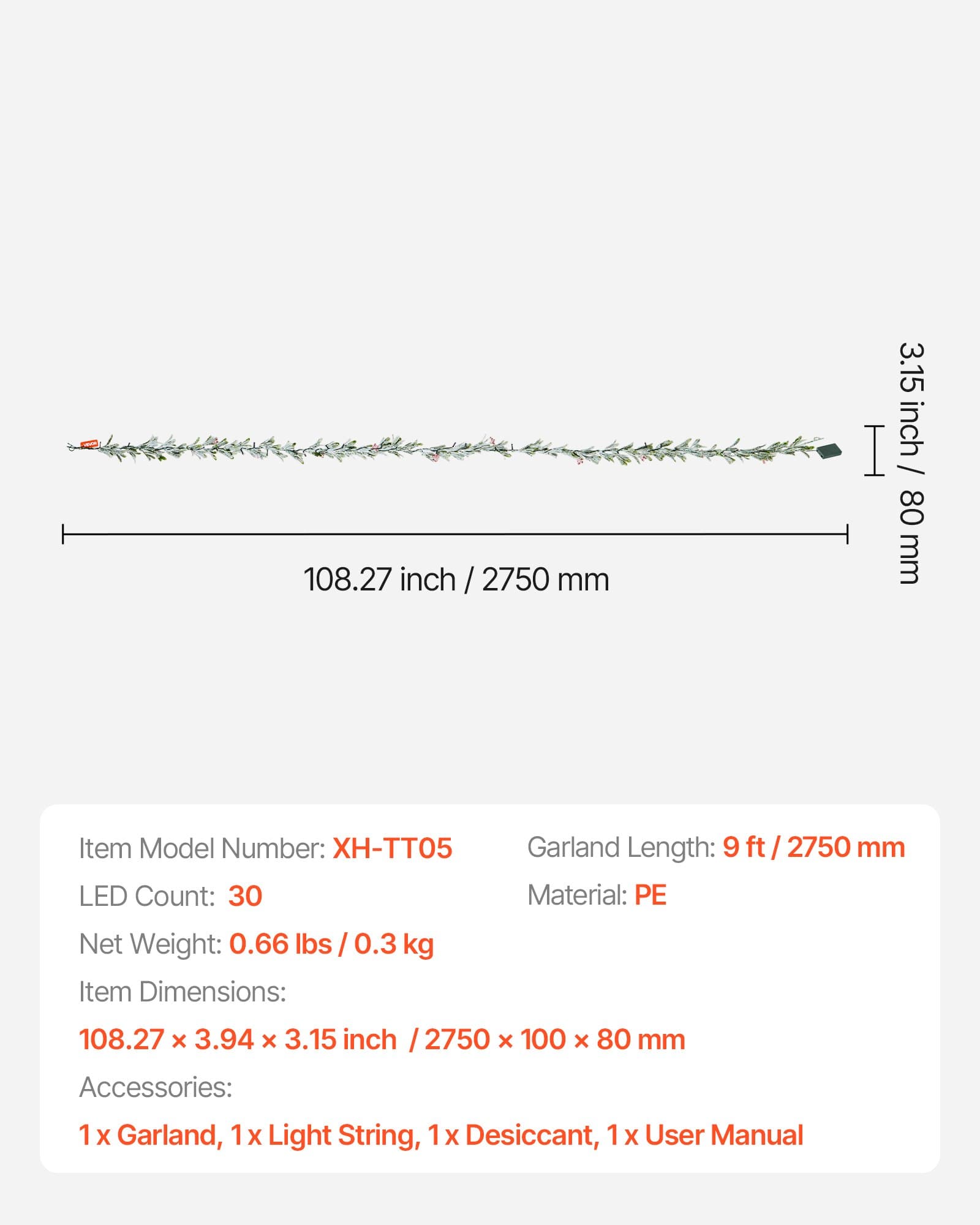 Pre-Lit 9ft Christmas Garland with Olive Leaves & Red Berries - image 5