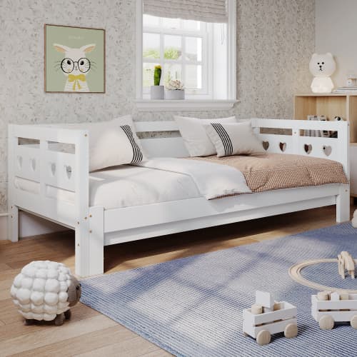 Single Wooden Day Bed with Pull-Out Trundle and Heart Design - image 1