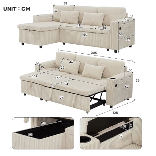 Transform Your Space with this Grey Corduroy Corner Sofa Bed - image 54