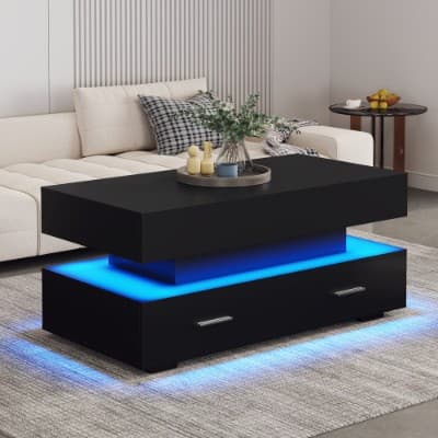 Modern Black Lift Top Coffee Table with LED Lighting & 2 Drawers - image 7