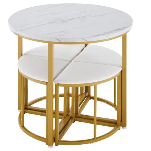 Modern Round Dining Set with Marble Effect Top & 4 Stools - image 4