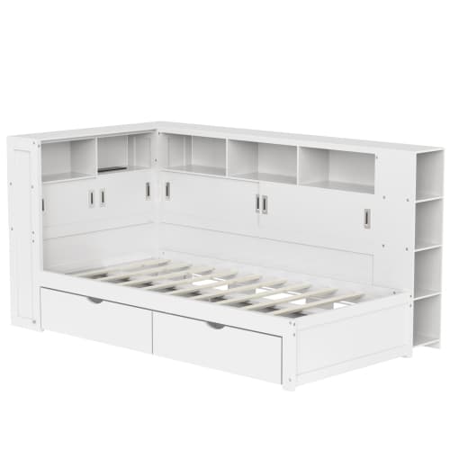 White Single Cabin Bed with Trundle, Storage and USB Ports - image 3