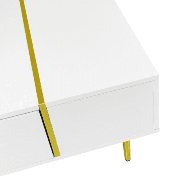 Modern High Gloss White Coffee Table with Gold Accents - image 11