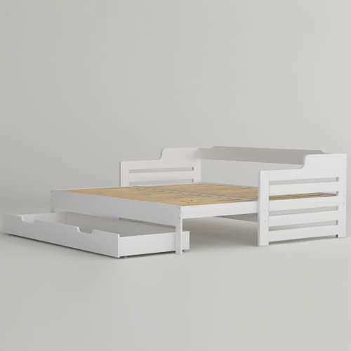White Solid Wood Day Bed with Pull-Out Trundle and Storage Drawer - image 15