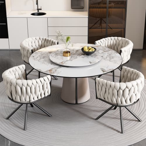 Effortlessly Elegant Beige Velvet Swivel Dining Chair - image 3