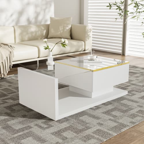 Modern High Gloss Coffee Table with Glass Top and LED Lighting - image 12