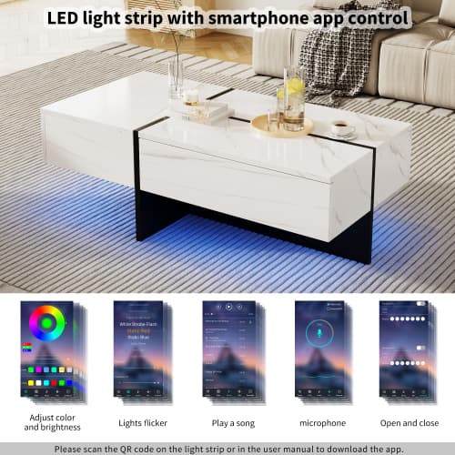High-Gloss Coffee Table with App-Controlled LED Lighting - image 8
