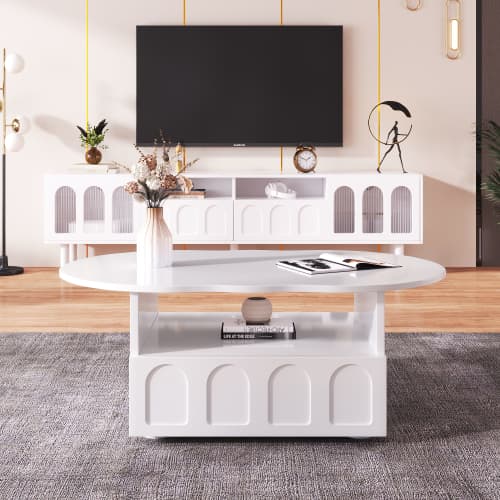 Cloud Coffee Table in White with Integrated Drawer and Shelf - image 4