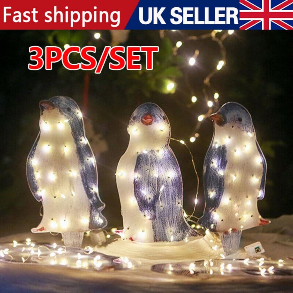 Set of 3 Light-Up Penguin Family Christmas Garden Ornaments - image 6