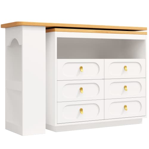 Rotating & Extending Bar Table with 6 Drawers, White - image 15