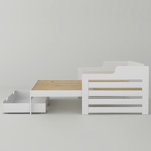 White Solid Wood Day Bed with Pull-Out Trundle and Storage Drawer - image 2