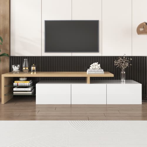 Contemporary TV Stand with LED Lighting, High Gloss White & Wood Effect - image 9
