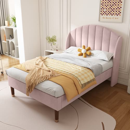 Upholstered Single Bed in Pink Velvet (3ft / 90x190cm) - image 11