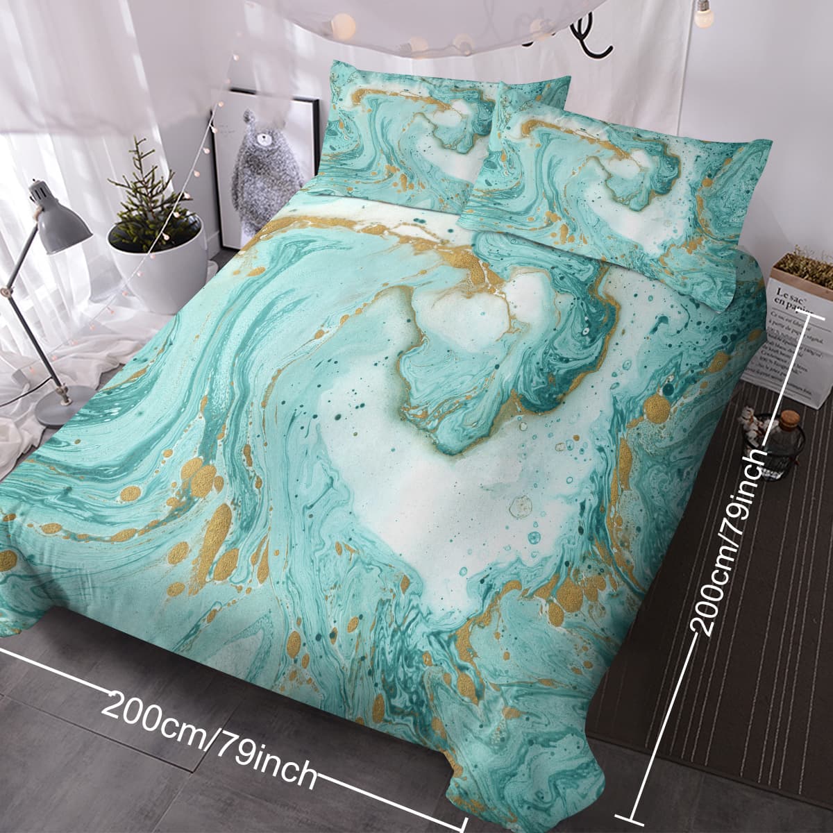Transform Your Bedroom with this Turquoise Marble Duvet Set - Double-Green