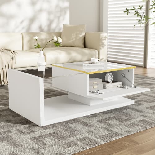 Modern High Gloss Coffee Table with Glass Top and LED Lighting - image 5