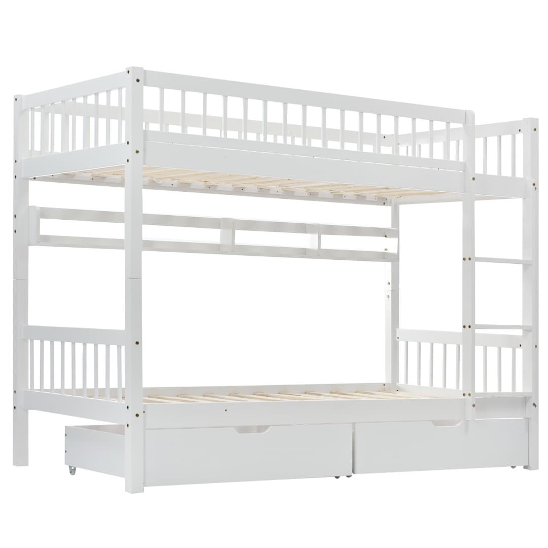 White Solid Pine Kids Bunk Bed with Storage Drawer & Shelf - image 6