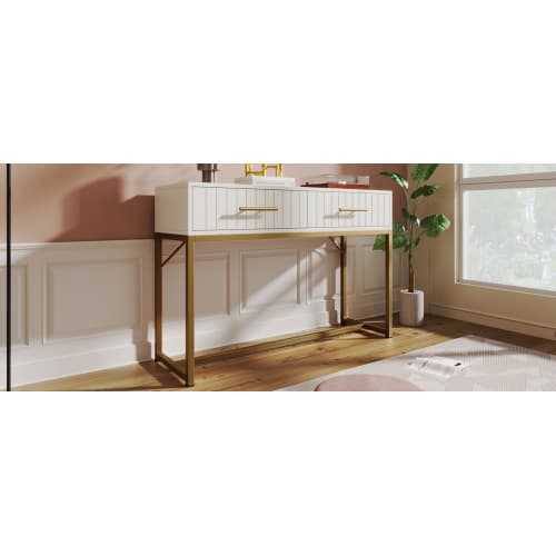 White Dressing Table with Ribbed Front & Gold Details - image 21