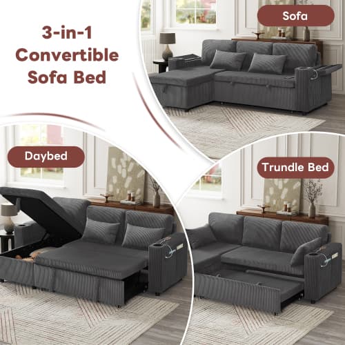 Transform Your Space with this Grey Corduroy Corner Sofa Bed - image 42