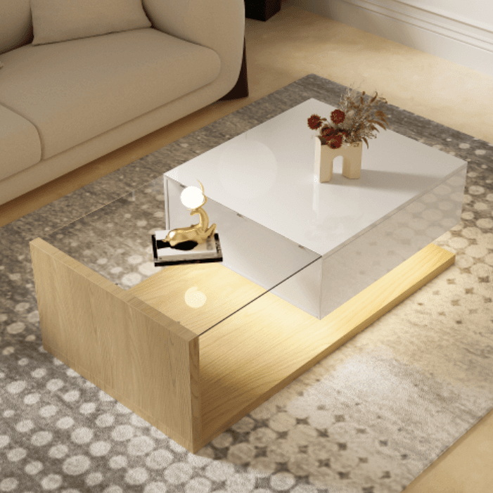 Modern Coffee Table with LED Lights, White High Gloss & Wood Finish - image 17