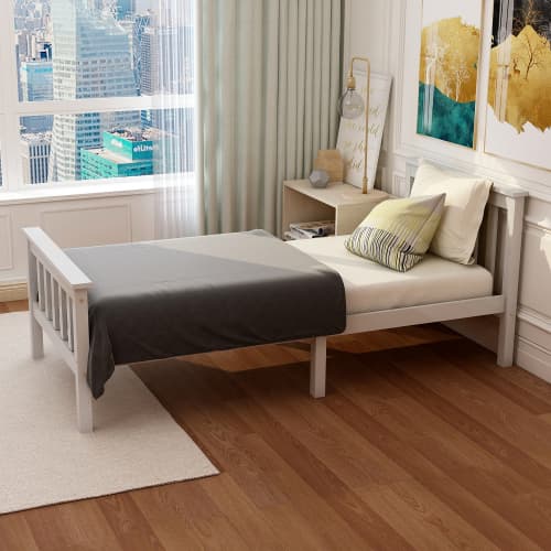 Solid Pine Wood Single Bed in Classic White - image 2