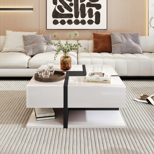 Modern Square White Coffee Table with 4 Storage Drawers - image 9