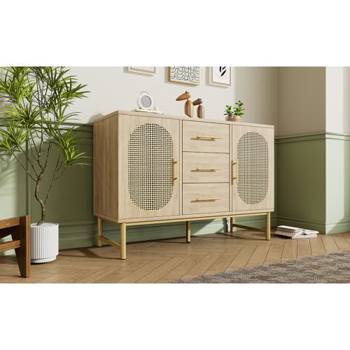 Oak Effect Rattan Sideboard with Ample Storage - image 12