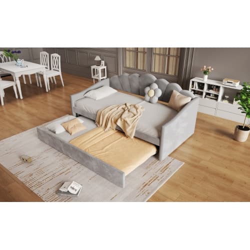 Upholstered 3ft Single Day Bed with Pull-Out Trundle in Grey Velvet - image 14