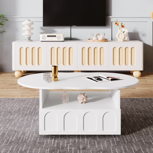 Cloud Coffee Table in White with Integrated Drawer and Shelf - image 7
