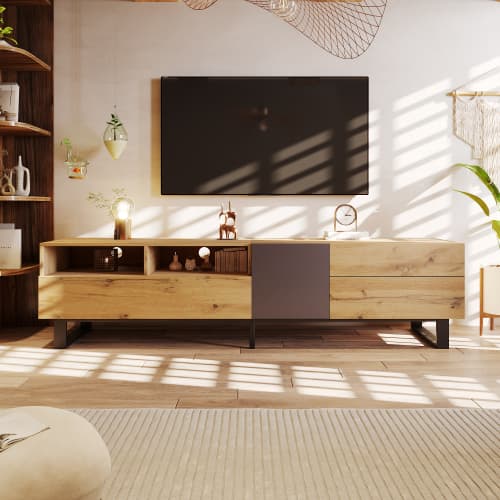 Modern TV Stand with Wood Grain Finish (180cm)
