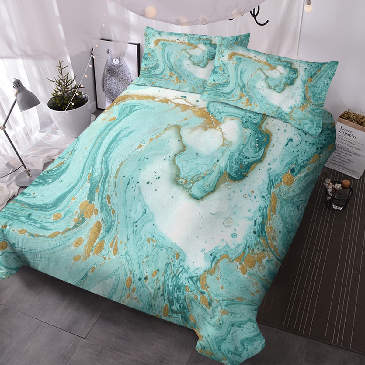 Transform Your Bedroom with this Turquoise Marble Duvet Set - image 1