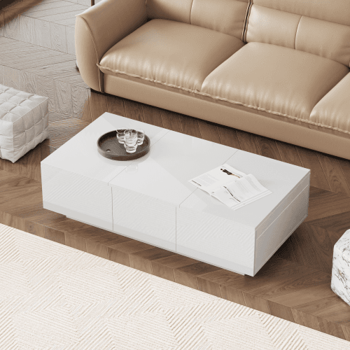 White High Gloss Coffee Table with Hidden Storage - image 24