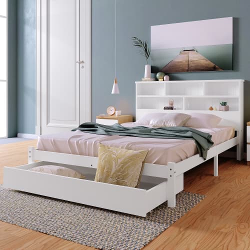 Solid Wood Double Storage Bed with Shelves and Underbed Drawer - image 22