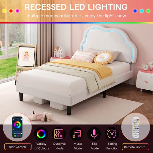 Discover the Cream Velvet Single Bed with LED Cloud Headboard - image 1