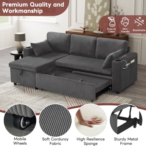 Transform Your Space with this Grey Corduroy Corner Sofa Bed - image 4