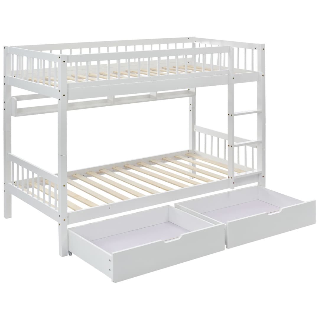 White Solid Pine Kids Bunk Bed with Storage Drawer & Shelf - image 7