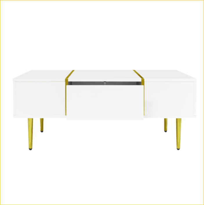 Modern High Gloss White Coffee Table with Gold Accents - image 15