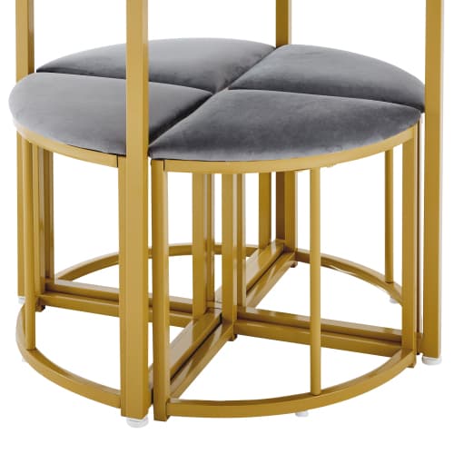 Modern Round Dining Set with Marble Effect Top & 4 Stools - image 6