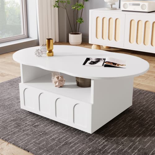 Cloud Coffee Table in White with Integrated Drawer and Shelf