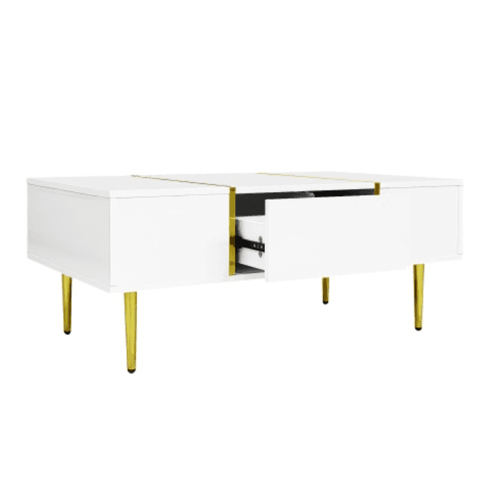 Modern High Gloss White Coffee Table with Gold Accents - image 1