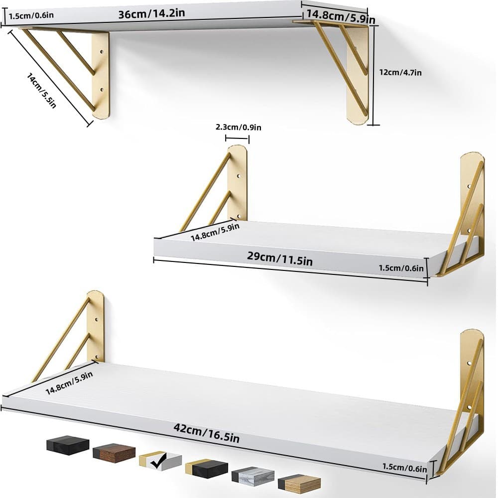 Three Rustic Floating Shelves in Warm Brown for Living Rooms and Bedrooms - image 10