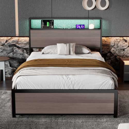 Modern Single Metal Bed with Storage, LED Lights & USB Charging Ports - image 17