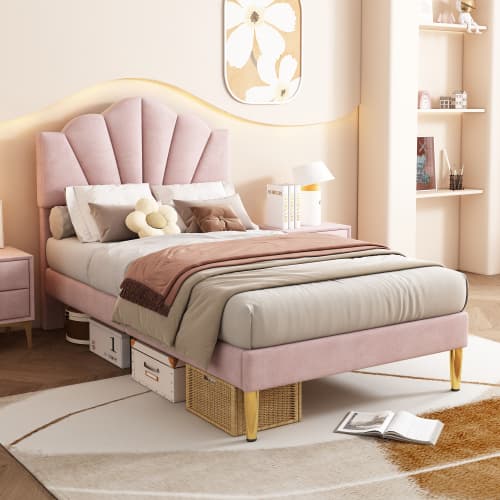 Transform Your Bedroom with this Velvet Shell Single Bed - image 5