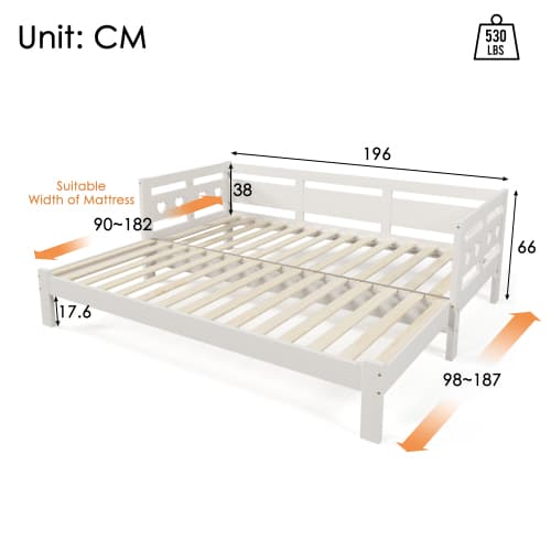 Single Wooden Day Bed with Pull-Out Trundle and Heart Design - image 4