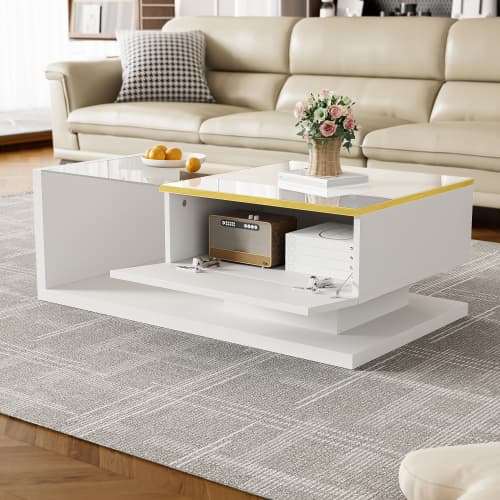 Modern High Gloss Coffee Table with Glass Top and LED Lighting - image 9