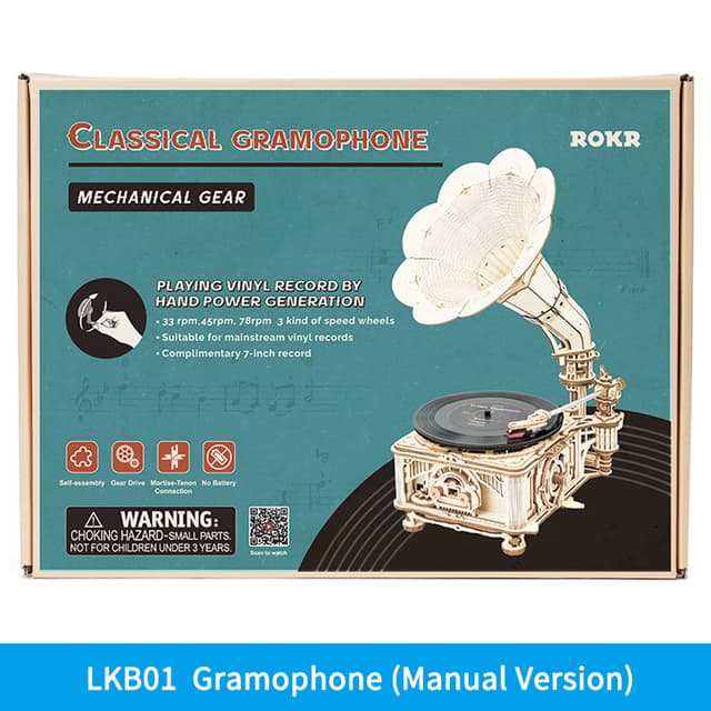 Classic Gramophone Wooden Model Kit (ROKR LKB01)