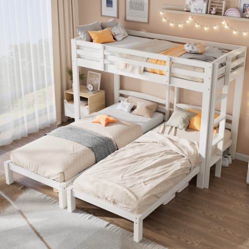 Triple Sleeper Bunk Bed for Kids & Teens - White